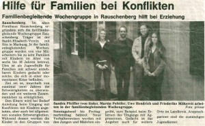 Zeitungsbericht Familienbegleitende Wochengruppe Rauschenberg
