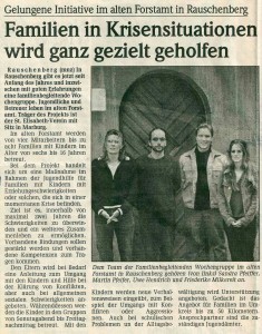 Zeitungsbericht Familienbegleitende Wochengruppe Rauschenberg